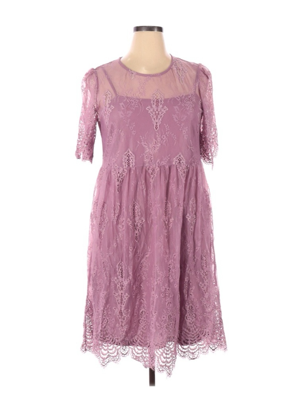 Suzanne Betro Lace Midi Dress in Mauve Pink